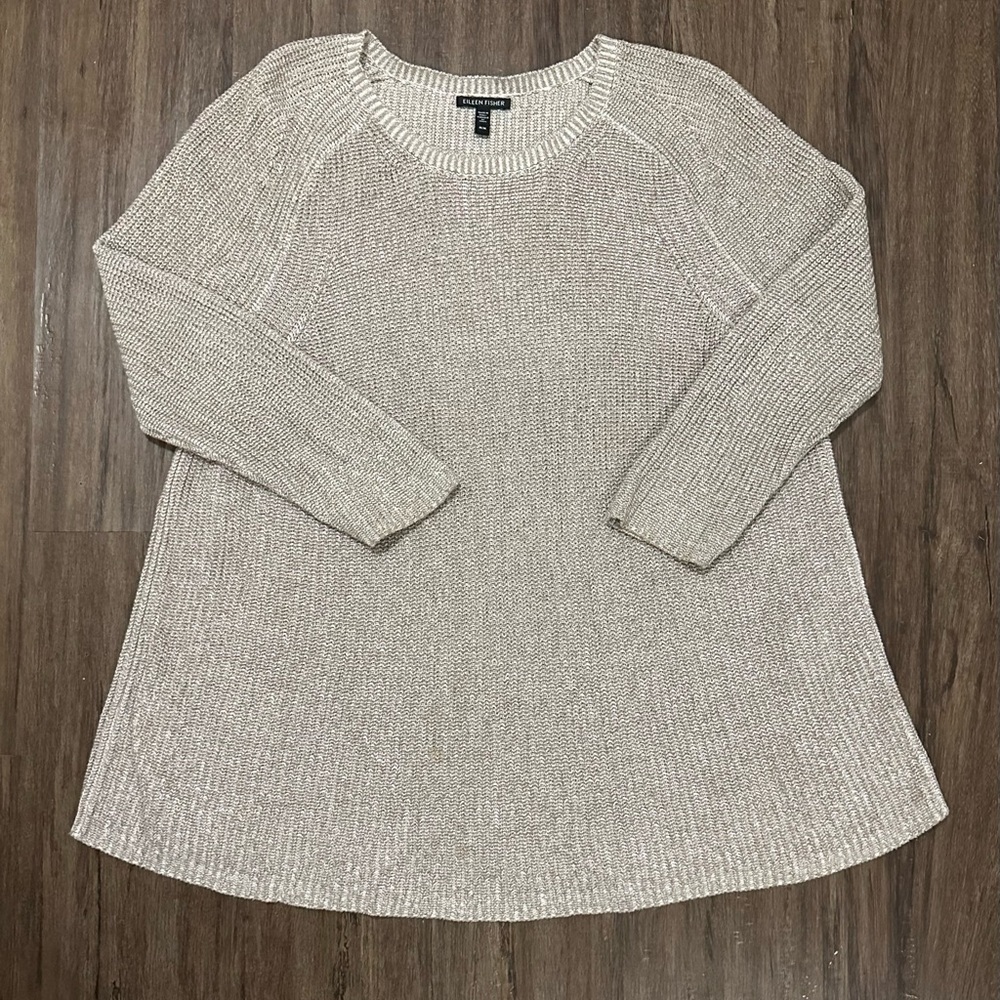 Eileen Fisher Organic Cotton/Tencel Sweater in Light Barley. Size M (Oversized)